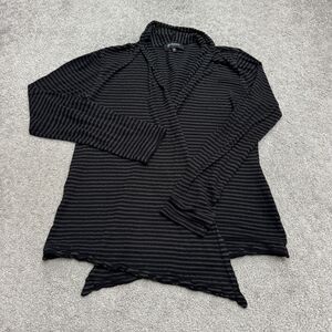 Grayson Open Front Wrapped Cardigan Sweater Womens Medium Black Gray Striped